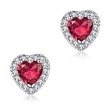 Stud Earrings,18k White Gold Plated Heart Shape Inlaid Cubic Zirconia Studs Earrings for Teen Girls&Women