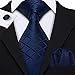 Barry.Wang Plaid Ties Check Mens Necktie Set with Handkerchief Cufflinks Classic Stripe Blue Navy Solid