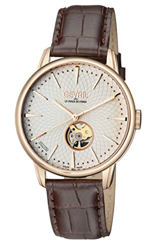 Gevril Men's 'Mulberry' Swiss Automatic Gold-Tone and Leather Casual Watch, Color:Brown (Model: 9602)