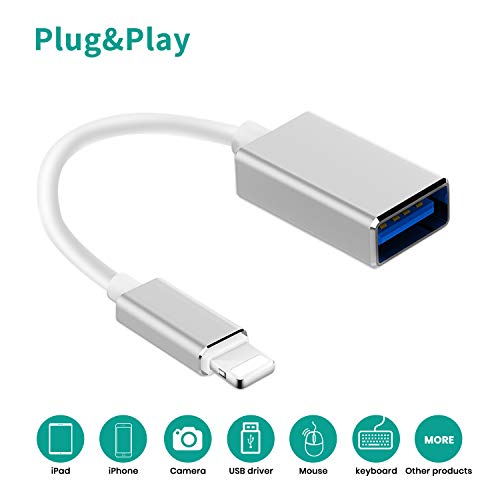 iOS OTG USB Adapter, MeloAudio Male to Female USB OTG Extension Cable Compatible iOS 9.2 to 13, Support USB Flash Drive Mouse MIDI Keyboard Electric Piano Drum Microphone Audio Interface Camera 6 Inch