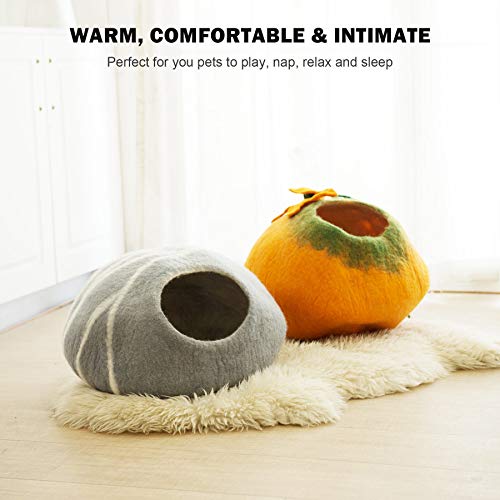image for CO-Z Handcrafted Cat Cave Bed (Large), Felted from 100% Natural Wool, 