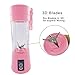 Portable Juicer Blender, Household Fruit Mixer - Six Blades in 3D, 380ml Fruit Mixing Machine with USB Charger Cable for Superb Mixing, USB Juicer Cup(Pink)