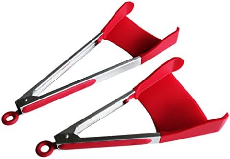 2-in-1 Spatula and Tongs Kitchen Gadget Tool - 2 Pack (1 Large 1 Small) - BPA Free - Heat Resistant, Dishwasher Safe, Non-Stick