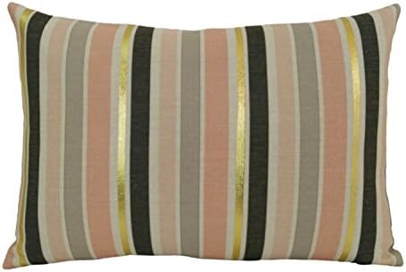 Fantasy Home Lumbar Throw Pillow Case Decorative Cushion Cover Pillowcase for Sofa, Foil Printed Stripe, 14"X20", 1PC (Coral/Blush)