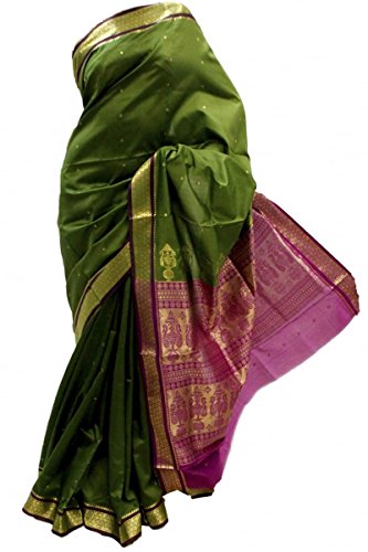 Olive Green and Purple Art Silk Saree