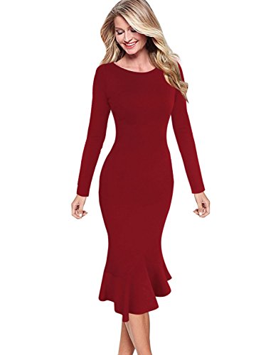 VFSHOW Womens Elegant Vintage Cocktail Party Mermaid Midi Mid-Calf Dress 1090 RED XS