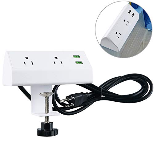 Desktop Power Strip Socket with USB, Conference Desk Power Outlets with Clamp Mount, 6.5 ft Extension Cord Connect 2 Plugs for Home Office Reading - Thumbnail 7