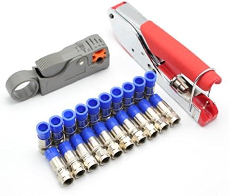 Topker us Coaxial Wire Crimper Stripper Kit RG59 RG6 Cable Stripping Tools with F Compression Connectors