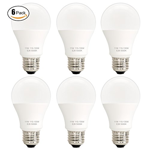 ( 6-Pack) SUNMEG A19 LED Light Bulb, 100 Watt Equivalent (11W), E26 LED Bulbs, 1050 Lumens, Daylight (5000K), 120VAC, UL Listed
