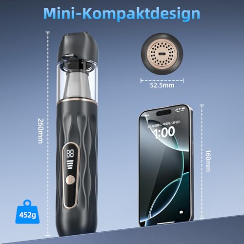 Ombrex 20000pa Handstaubsauger Akku, 3 IN 1 Auto Staubsauger Stark mit 4 Saugmodi, Portable Vacuum Cleaner für Auto, Haustiere,Sofa,Büro, Mini Staubsauger 7500mAh(Schwarz)