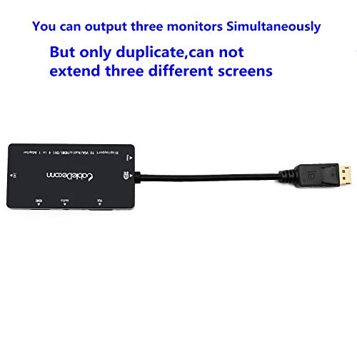 CABLEDECONN 4-in-1 Multi-Function Displayport to Hdmi/Dvi/Vga Adapter Cable with Audio Output Micro USB Male to Female Converter Supports 3 Monitors Simultaneously