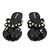 TENGYUFLY Womens Rivets Bowtie Flip Flops Jelly Thong Sandal, Black, Size 7.0