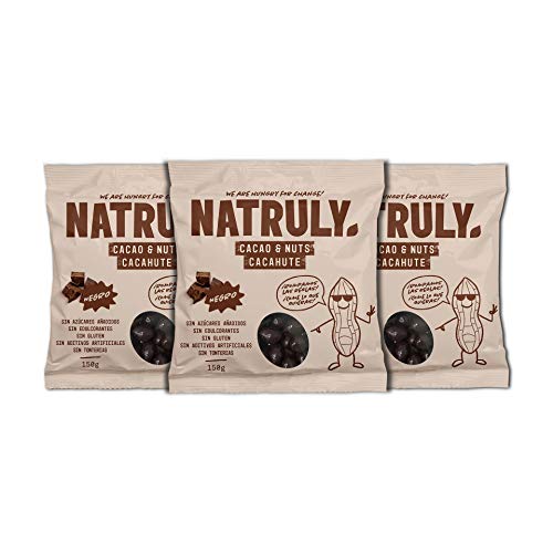 Natruly Cacao&Nuts Schokoerdnüsse ohne Zucker oder Süßstoff, Glutenfrei, mit zuckerfreier Zartbitterschokolade Packung 3…