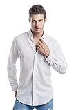 Z.KANG Men's Casual Linen Solid Long Sleeve Roll-up Shirt (Large)