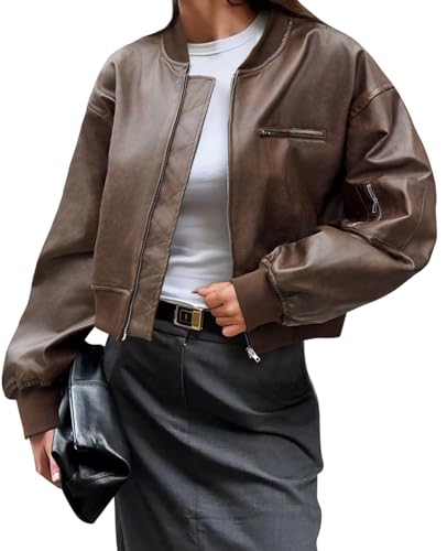 Cicy Bell Womens Leather Bomber Jacket