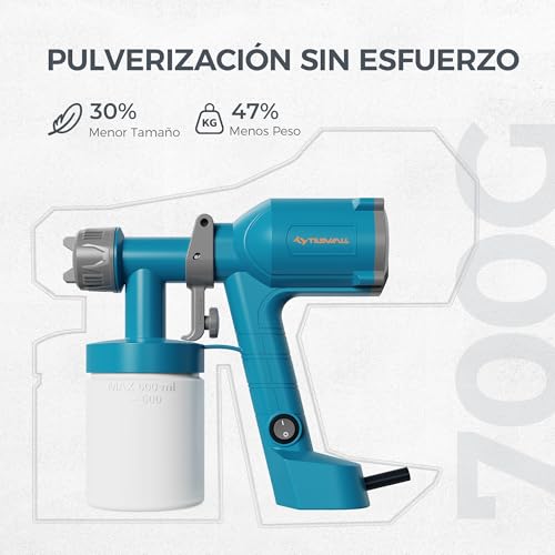 Tilswall Pistola Pintura Eléctrica Ultraligera con Cable Depósito 600ml, 2 Boquillas & 3 Patrones de Pulverizado, Fácil de Limpiar, Pistola para Pintar Paredes y Techos, Máquina Pintar Paredes