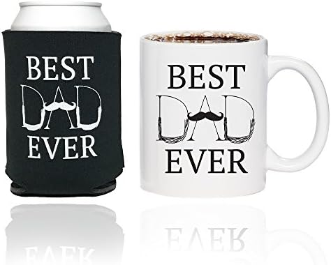 Best Dad Ever Mug with Can Cooler - Father's Day Gift for Dad - Mustache Edition (11 oz)