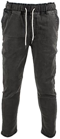 KooL J Mens Casual Elastic Waist Drawstring Jogger Stretchy Cotton Pants Jeans 30W Black