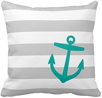 Cotton Stripe Pattern Pillowcase Gray And Teal Nautical Stripes And Cute Anchor Throw Pillow Covers 18 x 18