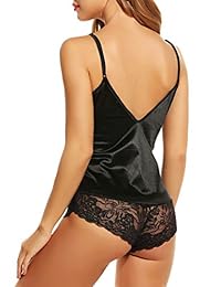 Avidlove - Body de lencería de satén para mujer con diseño de osito de una pieza
