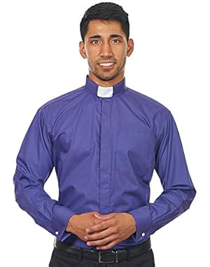 Men's Long Sleeves Tab Collar Clergy Shirt Purple