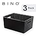 BINO | Plastic Basket, Large - Black | 3 Pack | THE STABLE COLLECTION | Multi-Use Storage Basket | Rectangular Cabinet Organizer | Home & Office Storage Organizer | Baskets for Bathroom Organizing