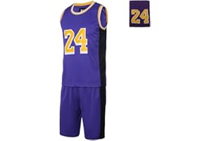 ZIFHKUP #24 Basketball Jerseys Outfit Tank Top Track Shorts Sport Sets Uniforms with Wristbands for Fans Kids Boys Youths