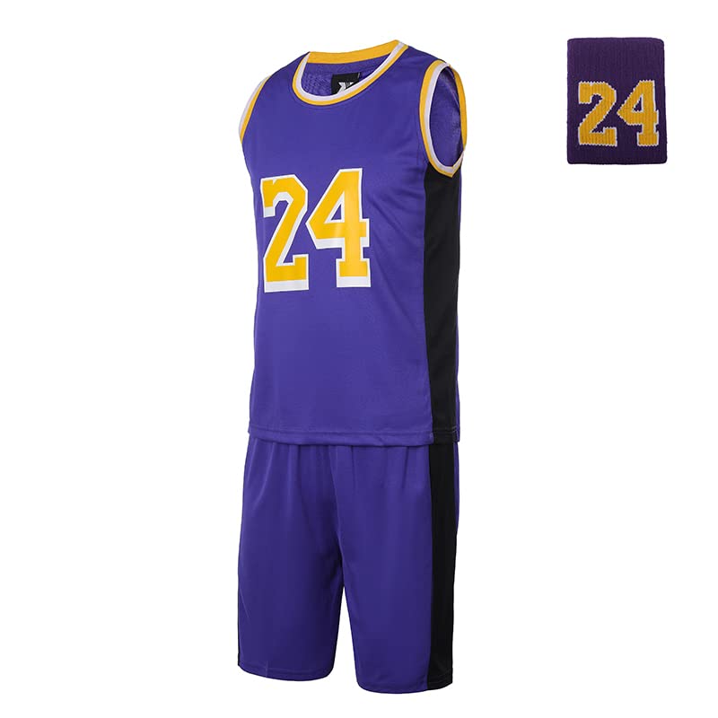 Photo 1 of #24 Basketball Jerseys Outfit Tank Top Track Shorts Sport Sets Uniforms with Wristbands for Fans Kids Boys Youths XL