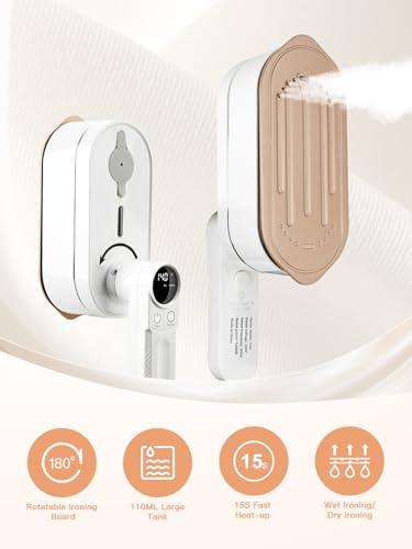 Steamer for Clothes,Steam Iron 1200W 2-in-1 Portable Garment Travel Steamer, Professional 6 Modes, 15s Fast Heat-up, 110ml Water Tank, 180° Handle(White)