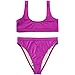 Dixperfect Two Pieces Bikini Sets Swimsuit Low Scoop Crop Top High Waisted Cheeky Bottom (L, Hot Pink)