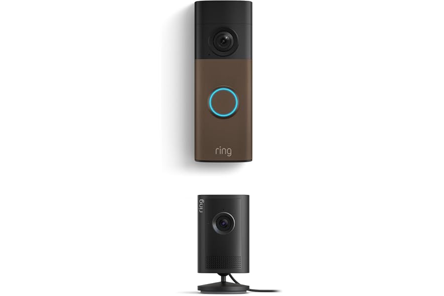 Ring Battery Doorbell (newest model), Matte Mocha with Indoor Cam Plus, Black