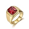 BOBIJOO Jewelry – Bague Chevalière Homme Cabochon Carré Acier INOX Doré Or Fin Plaqué Faux Rubis