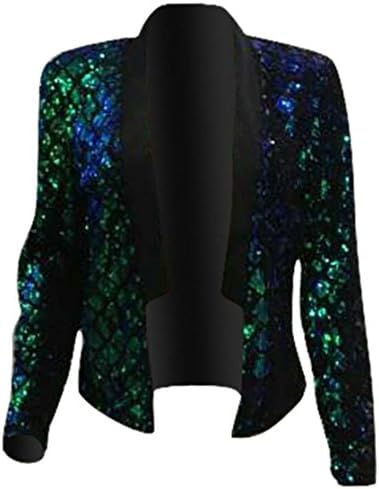 ainr Women's Girls Glitter Sequin Jacket Bike Blazer Zipper Casual Bomber Jacket