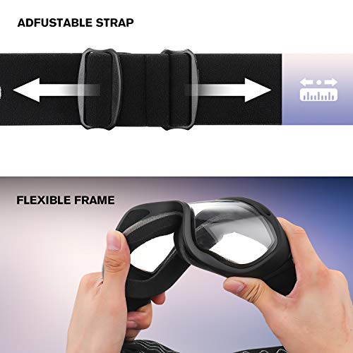 VELAZZIO Ski Goggles, Snowboard Goggles - Spherical Double Layer Anti-Fog 100% UV Protective Lens, Hydrophobic and Oleophobic Coating, Helmet Compatible, Medium Fit Snow Sports Goggles Men & Women
