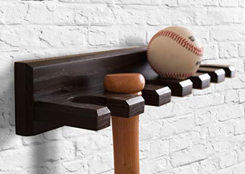 Teslyar Baseball Bat Rack Holder Display Wall Mount Ash Wood Baseball Softball Bat Rack Hardware Included Hidden Screws Vertical Display Black - Thumbnail 6