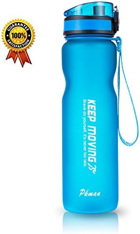 Pkman™Best Sports Water Bottle With Leak Proof Flip Top Lid - 36 Oz(1000ML) - BPA Free Tritan Plastic &amp; Eco-Friendly;Open With 1-Click,Fast Water Flow Fit For Sport,Yoga,Outdoors (Blue)