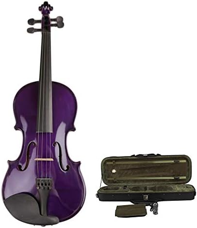 EVERAIE Violin 4/4 Full Size, Glossy Purple Handcrafted Acoustic Violin Students Beginners Multiple Sizes Natural Solid Spruce Wood Fiddle Kit With Hard Case Ebony Fittings Bow Rosin 4/4,3/4,1/2,1/4