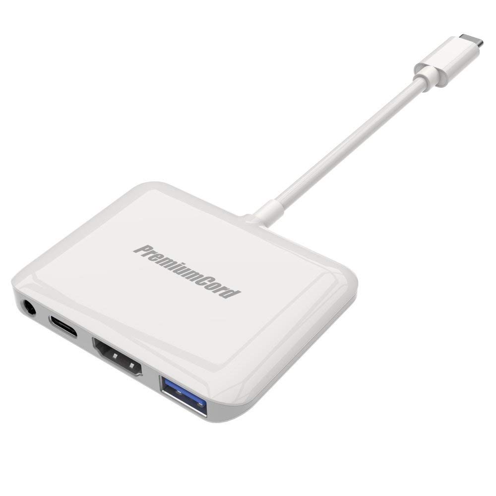 PremiumCord USB-C to HDMI 2.0 Converter + USB 3.0 + Audio + PD, Resolution 4K UHD 2160p 60Hz, Full HD 1080p, White