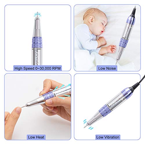 30000RPM Electric Nail Drill Manicure Pedicure Acrylics Gel Salon Art Tool Set Kit with Sanding Bands and 12 in 1 Nail Drill Bits and Nail Brushes Nail Accessories - Thumbnail 6