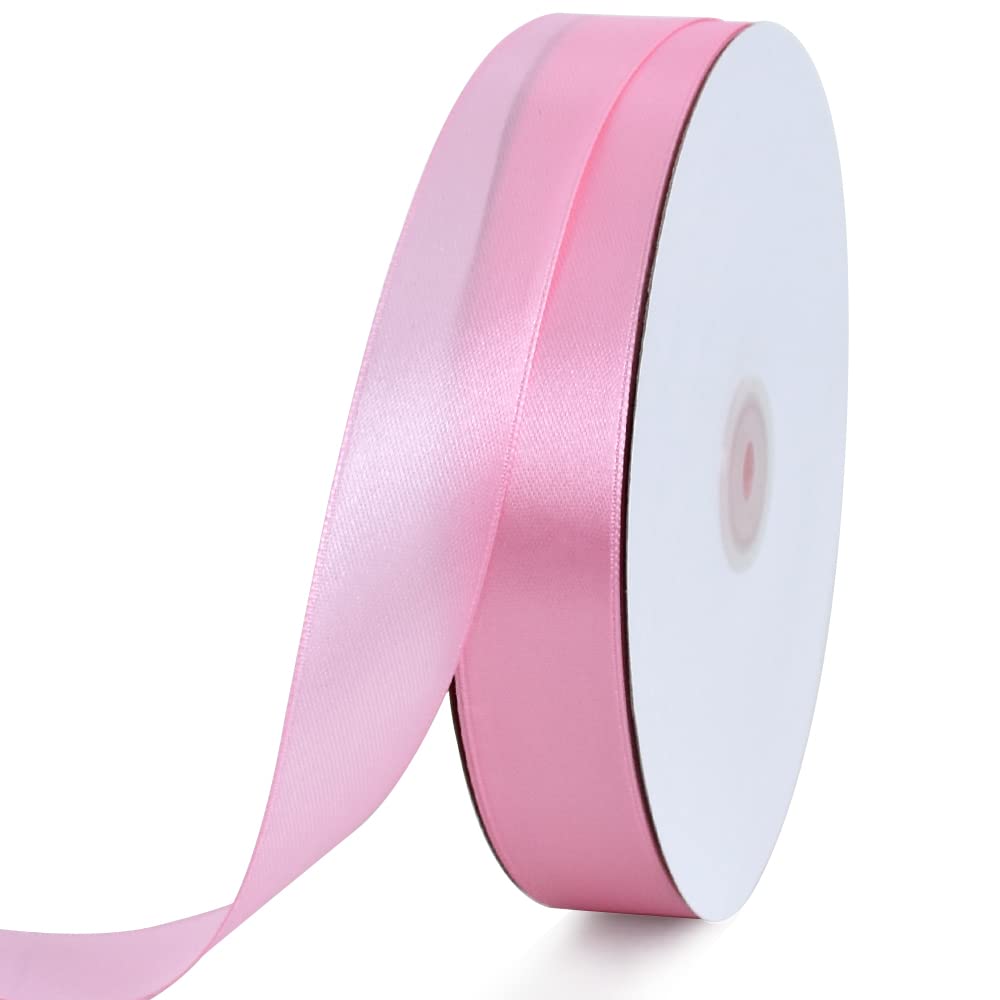 TONIFUL 1 Inch x 100yds Baby Pink Satin Ribbon, Thin Solid Color Satin Ribbon for Gift Wrapping, Crafts, Hair Bows Making, Wedding Party Decoration, Invitation Cards, Floral Bouquets, Christmas