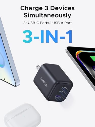 UGREEN 45W USB C Charger Block (5FT USB C Cable Included) with 2 USB C and USB A Ports, GaN PPS 3 Port Super Fast Charger for iPhone 17 Pro Max, Galaxy S26 S25 S24 Ultra, Pixel 10 9 Pro, iPad, MacBook