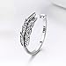 925 Sterling Silver Retro Feather Wings Adjustable Finger Ring for Women Jewelry Gift