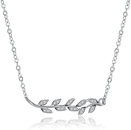 925 Sterling Silver Olive Branch Leaves Pendent Necklace,18"