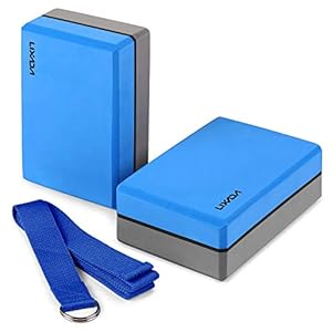 Lixada 2Pcs EVA Yoga Blocks with Cotton Yoga Strap Stability Blocks Yoga Strap Set for Yoga Pilates Meditation (Blue & Grey)