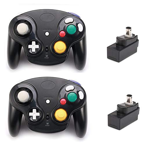 Poulep Classic 2.4G Wireless Controllers Gamepad with Receiver Adapter for Wii U Gamecube NGC GC (Black and Black2)