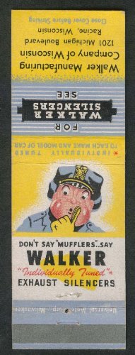 Don't Say Mufflers Walker Exhaust Silencers 1201 Michigan Racine WI matchcover