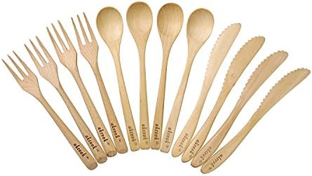 Wooden Flatware Natural Wooden Utensil Sets 12-Piece Wood Cutlery Sets Eco-Friendly Wooden Serving Utensils 4 Spoons 4 Forks 4 Knives