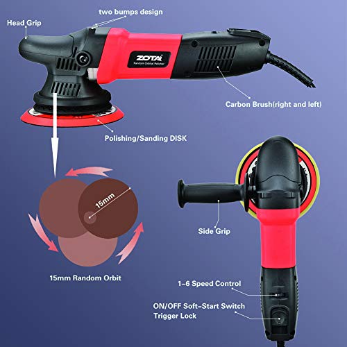 ZOTA Buffer Polisher, 15mm LongThrow Orbital Polisher, 6inch Dual Action Polisher 850w
