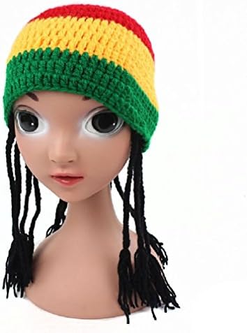 Jupitson Rasta Hat with Dread lock Long Black Hair for Girls