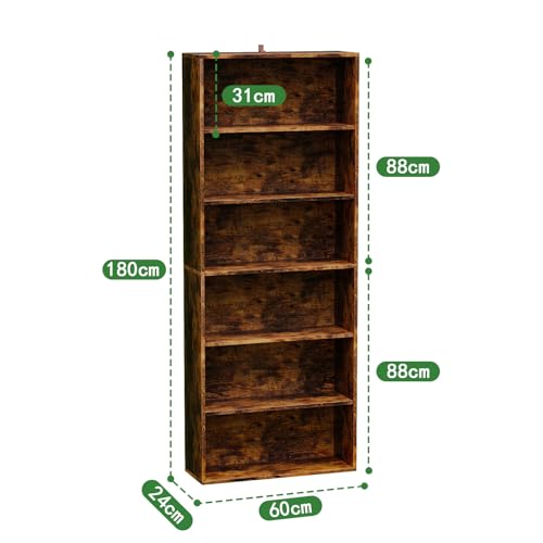 Alma Hogar Librero Minimalista de 6 Compartimentos de Almacenamiento, Estante de Madera para Sala y Oficina, Altura 180 cm (Color Retro)
